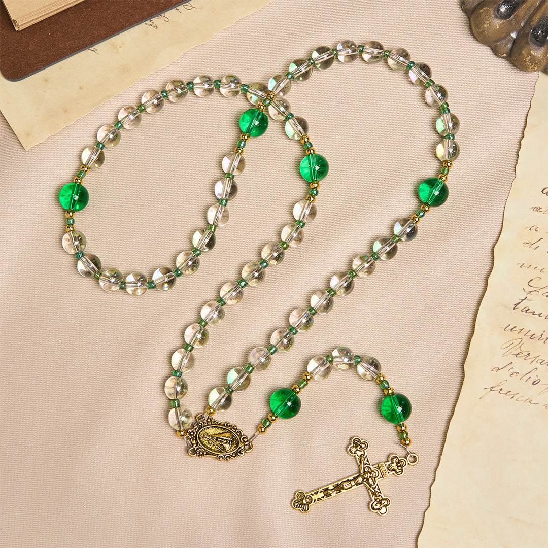 Christianartworkshop Eleganter Rosenkranz in klarem Weiß und Grün mit Unserer Lieben Frau von Guadalupe - image 5