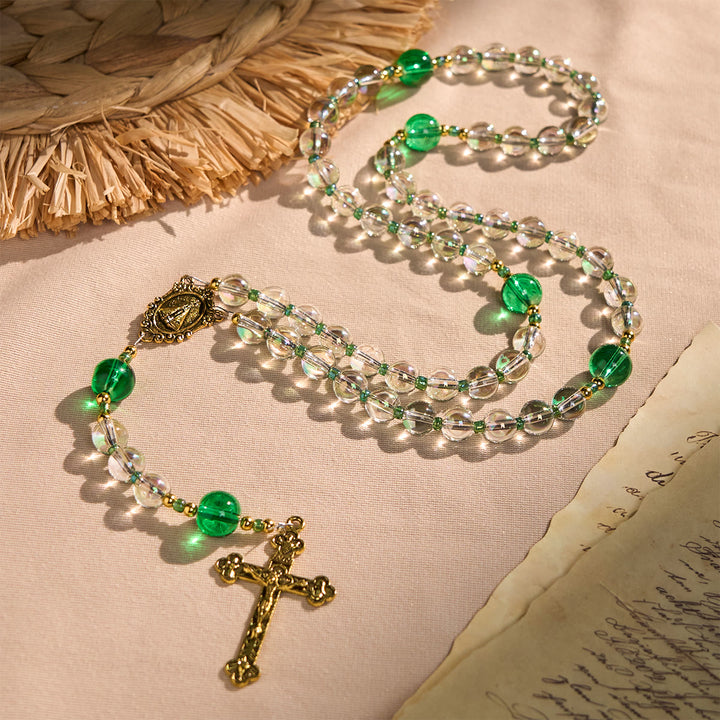 Christianartworkshop Eleganter Rosenkranz in klarem Weiß und Grün mit Unserer Lieben Frau von Guadalupe - image 4