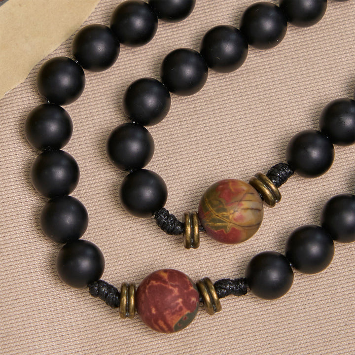 Christianartworkshop GEBETSVOLLER GLAUBE: Handgefertigter Rosenkranz in Mattschwarz und Erdtönen mit Geschenkkarte - image 9