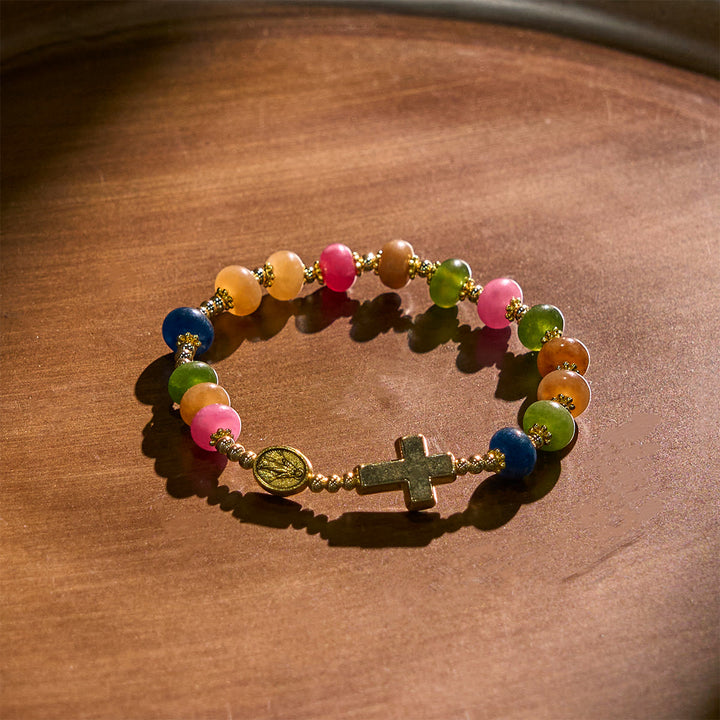 Christianartworkshop Turmalin-Abakus-Perlenarmband mit Kreuz und Wundertätiger Medaille - image 5