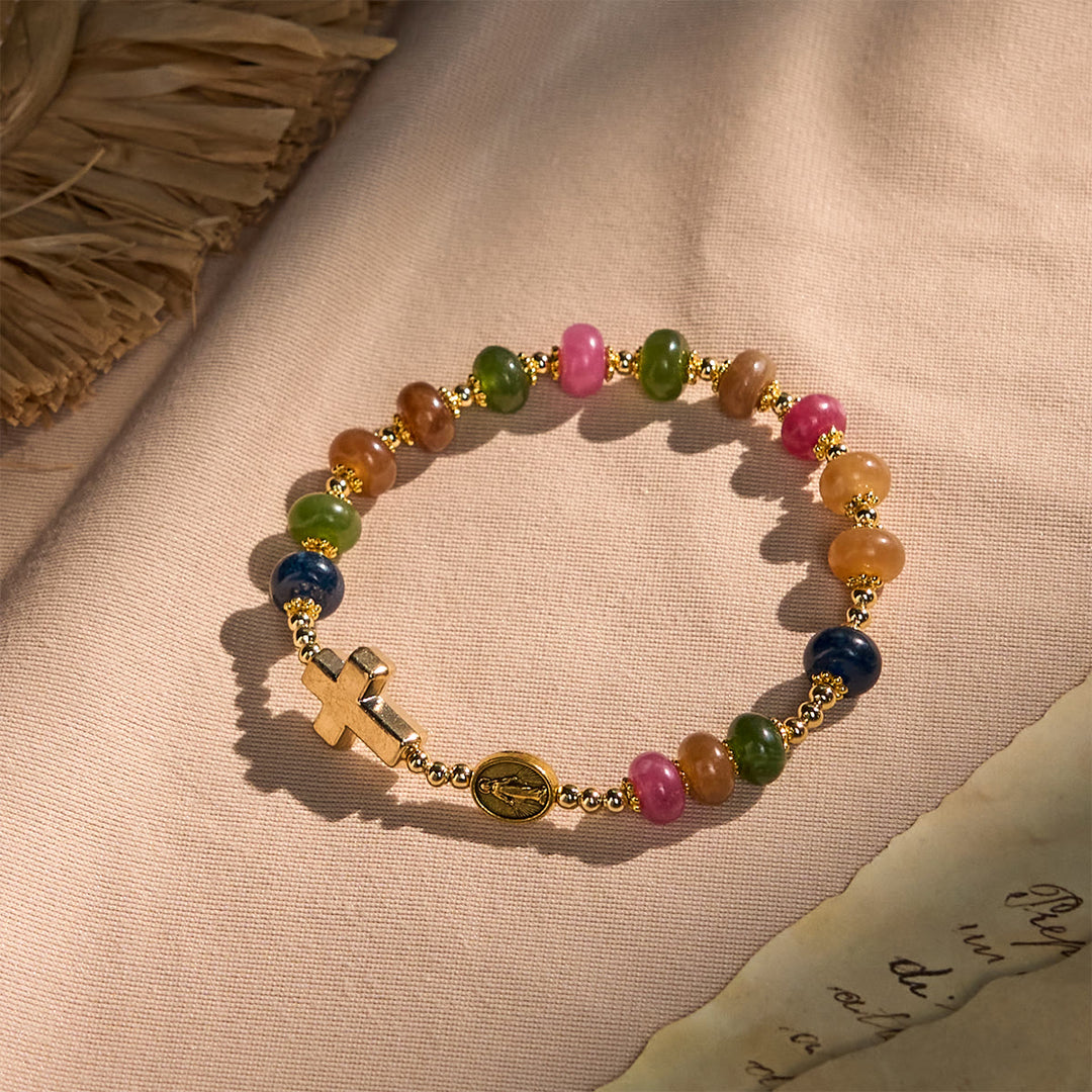 Christianartworkshop Turmalin-Abakus-Perlenarmband mit Kreuz und Wundertätiger Medaille - Mehrfarbig - image 1