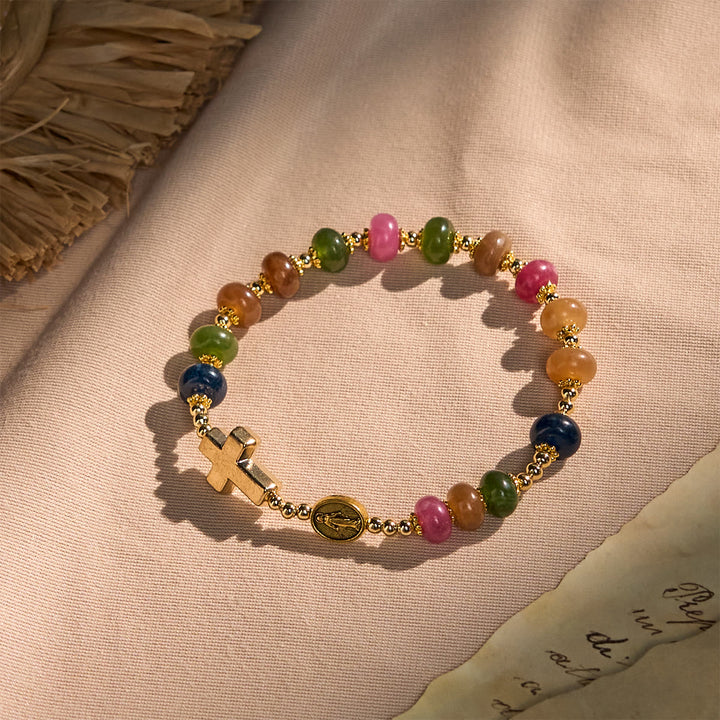 Christianartworkshop Turmalin-Abakus-Perlenarmband mit Kreuz und Wundertätiger Medaille - Mehrfarbig - image 1