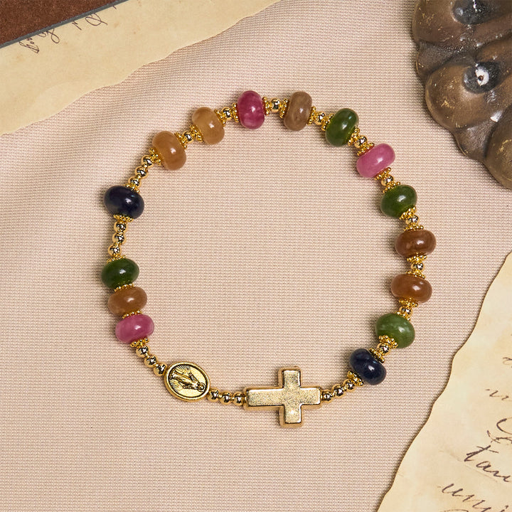 Christianartworkshop Turmalin-Abakus-Perlenarmband mit Kreuz und Wundertätiger Medaille - image 4