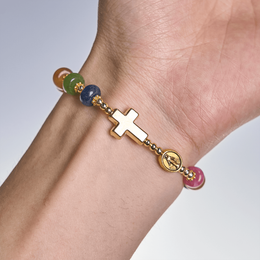 Christianartworkshop Turmalin-Abakus-Perlenarmband mit Kreuz und Wundermedaille - image 1