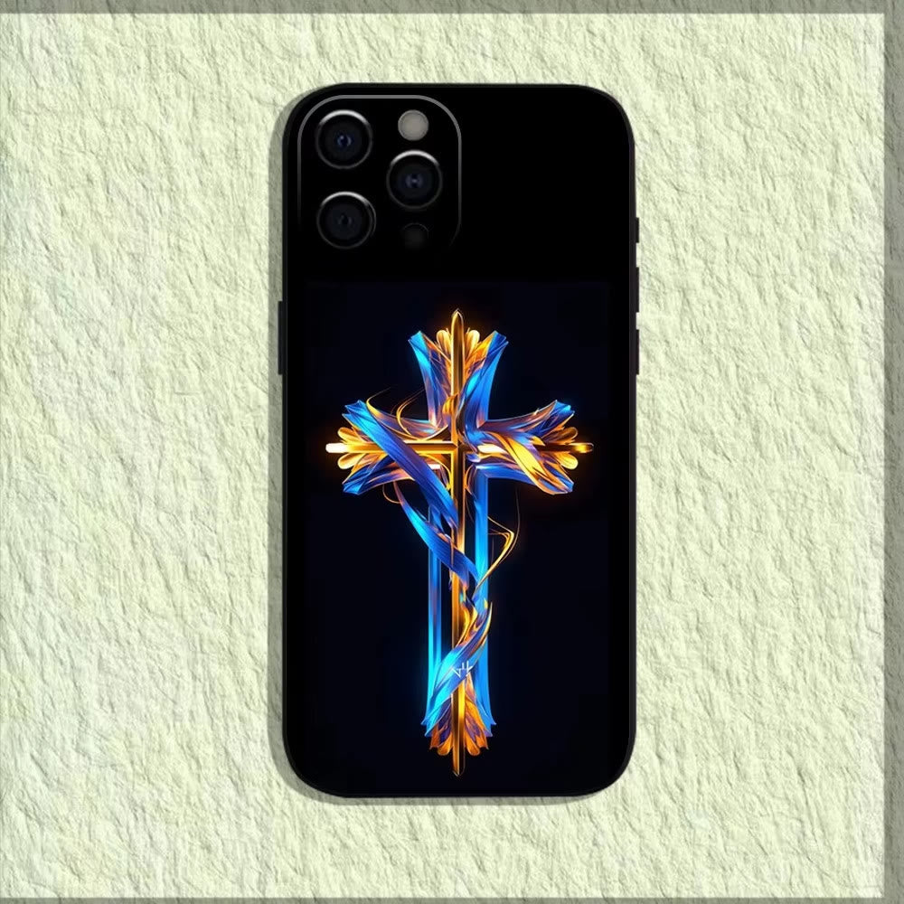 Christianartworkshop Handyhülle mit dem Heiligenbild Jesus: Ein Symbol des Glaubens und des Schutzes - Neonkreuz - 15plus - image 7