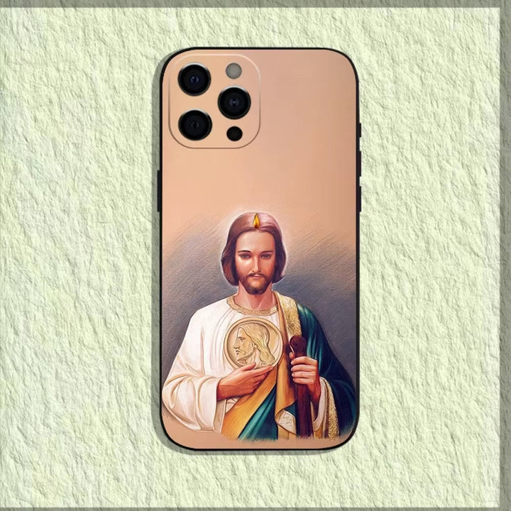 Christianartworkshop Handyhülle mit dem Heiligenbild Jesus: Ein Symbol des Glaubens und des Schutzes - Vintage-Glühen - 15plus - image 4