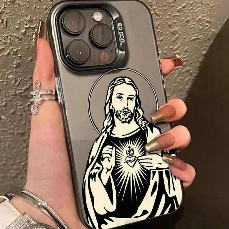Christianartworkshop Handyhülle mit Heiligem Herz Jesu mit Heiliger Aura: Retro-Touch der Spiritualität - Heiliges Herz Jesu - iPhone 16Pro Max - image 1