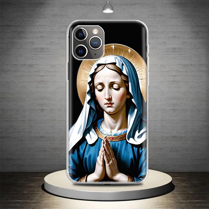 Christianartworkshop Handyhülle mit der Heiligen Jungfrau Maria: Spirituelle Eleganz für Ihr Gerät - Himmlisches Blau - iPhone 13 Pro - image 2