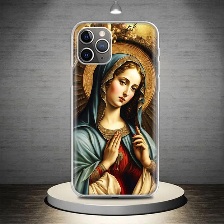 Christianartworkshop Handyhülle mit der Heiligen Jungfrau Maria: Spirituelle Eleganz für Ihr Gerät - Goldene Gnade - iPhone 13 Pro - image 3