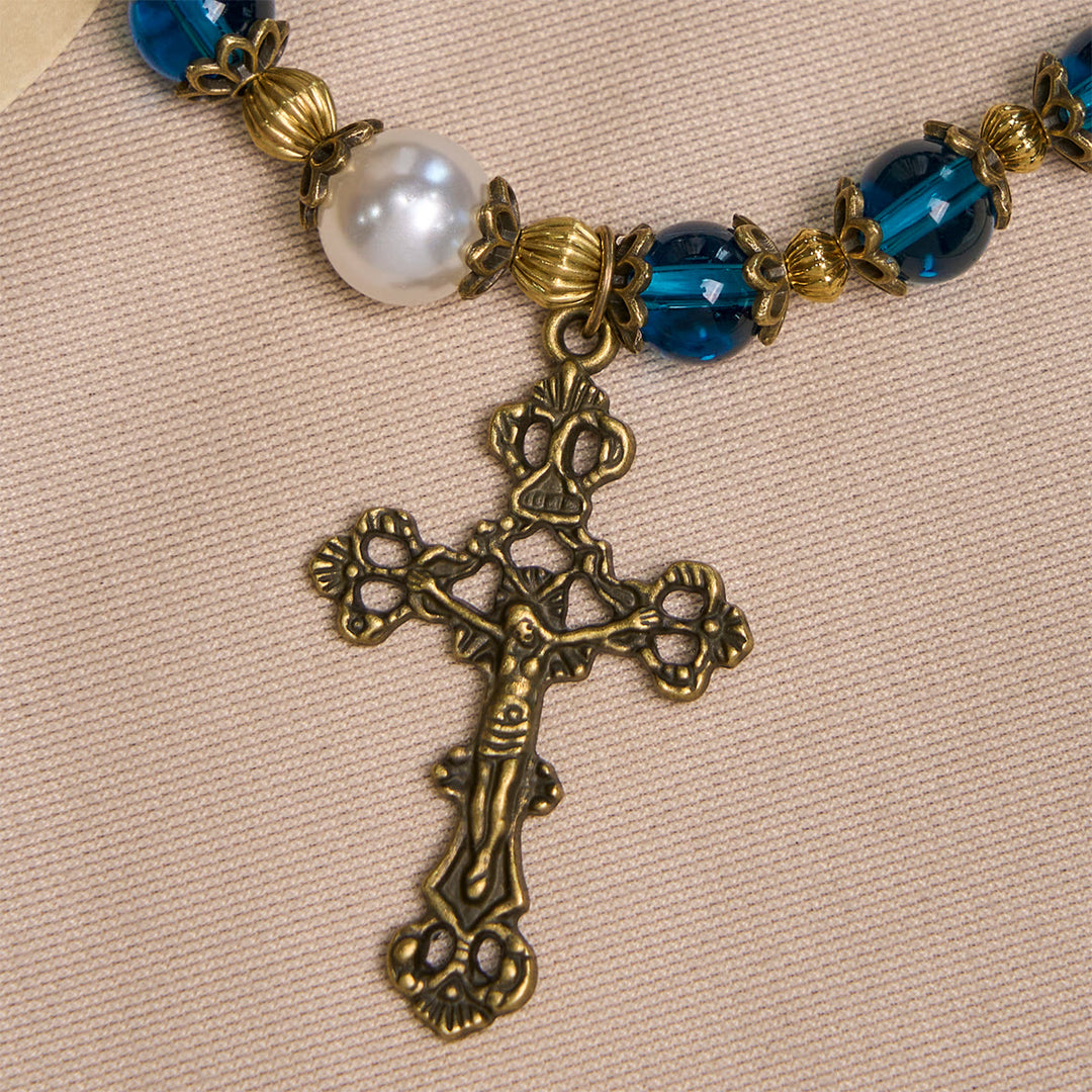 Christianartworkshop Spirituelle Armbänder mit blauen Glanzperlen und heiligem Messingkruzifix - image 5