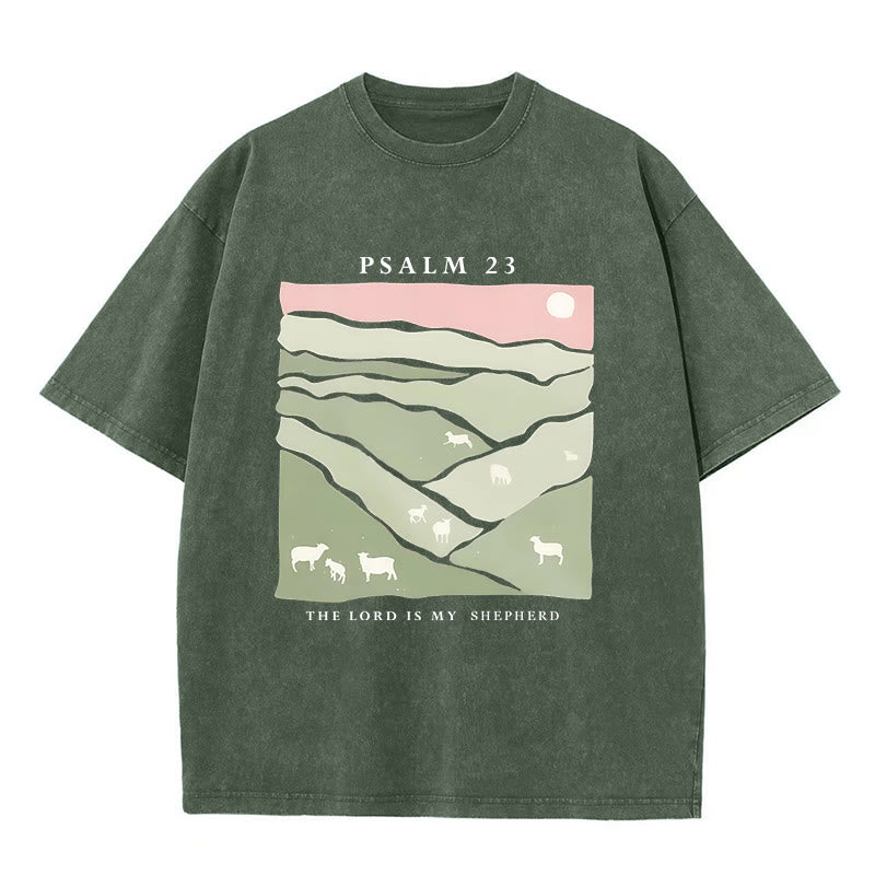 Christianartworkshop Christliches Unisex-T-Shirt mit Aufschrift „The Lord Is My Shepherd“, gewaschen - Armeegrün - 5XL - image 1