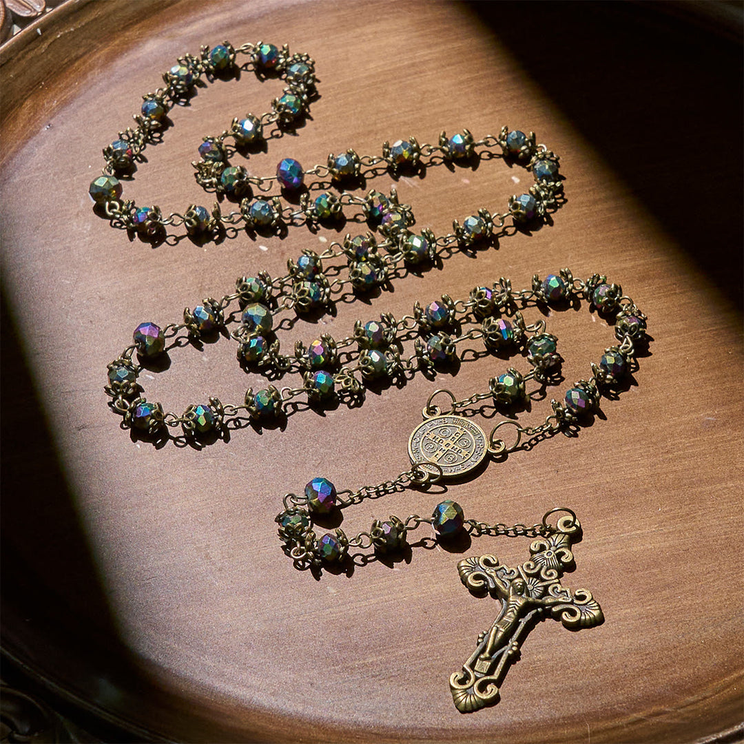 Christianartworkshop Rosenkranz aus Hämatit mit bronzenem Kruzifix und Anhänger des Heiligen Benedikt - image 1