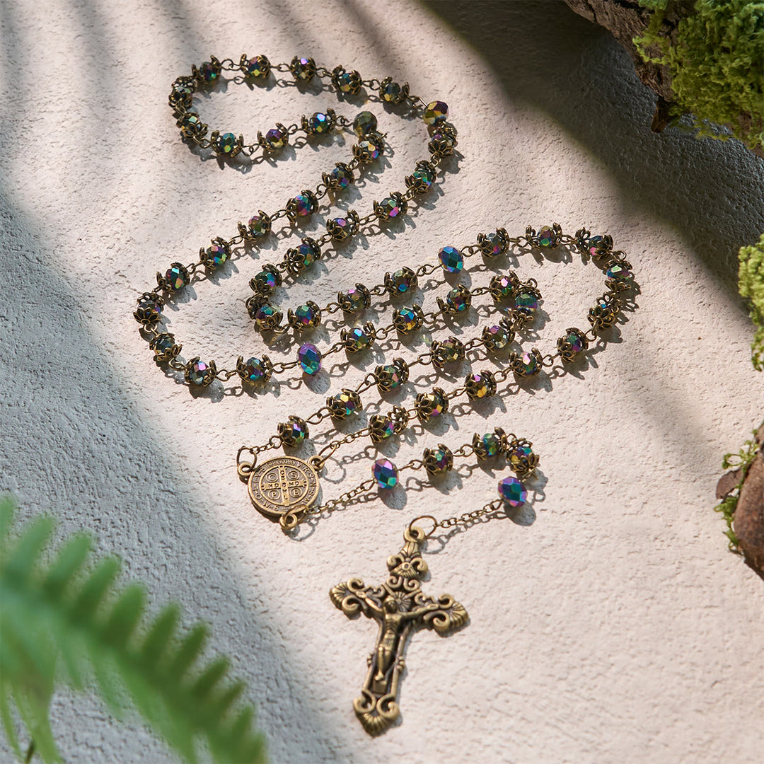 Christianartworkshop Rosenkranz aus Hämatit mit bronzenem Kruzifix und Anhänger des Heiligen Benedikt - Kruzifix & St. Benedikt - image 1