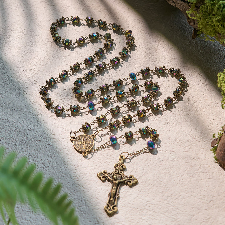 Christianartworkshop Rosenkranz aus Hämatit mit bronzenem Kruzifix und Anhänger des Heiligen Benedikt - Kruzifix & St. Benedikt - image 0