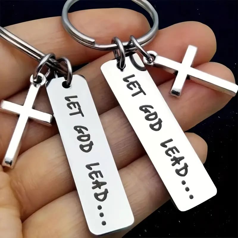 Christianartworkshop Schlüsselanhänger mit inspirierendem Kreuz, „Let God Lead“, tägliche Erinnerung an den Glauben - LASSEN SIE GOTT FÜHREN - image 1