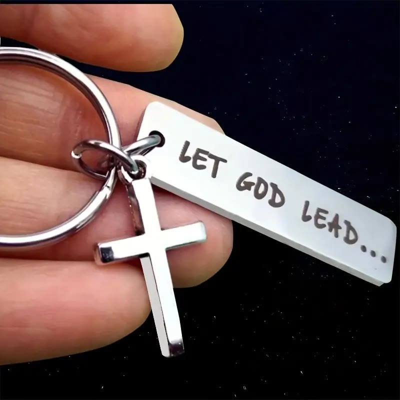 Christianartworkshop Schlüsselanhänger mit inspirierendem Kreuz, „Let God Lead“, tägliche Erinnerung an den Glauben - image 1