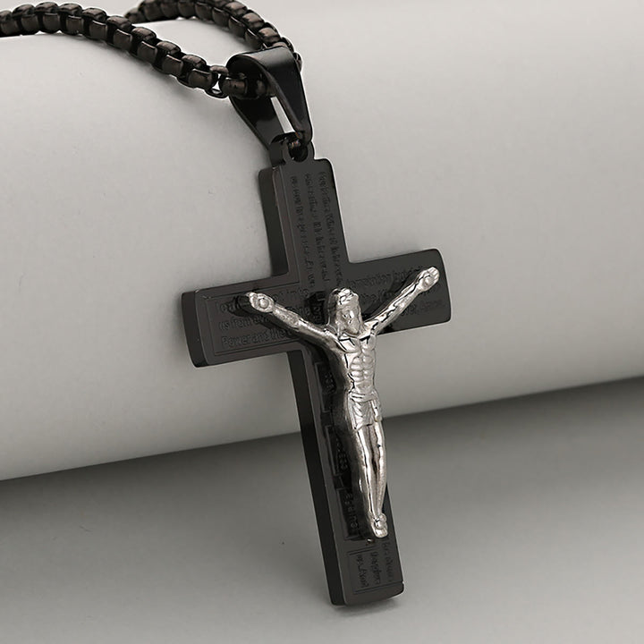 Christianartworkshop Elegante Halskette mit Kruzifix, Symbol der Hingabe, erhältlich in vier Farbtönen - Schwarz + Silber - image 2