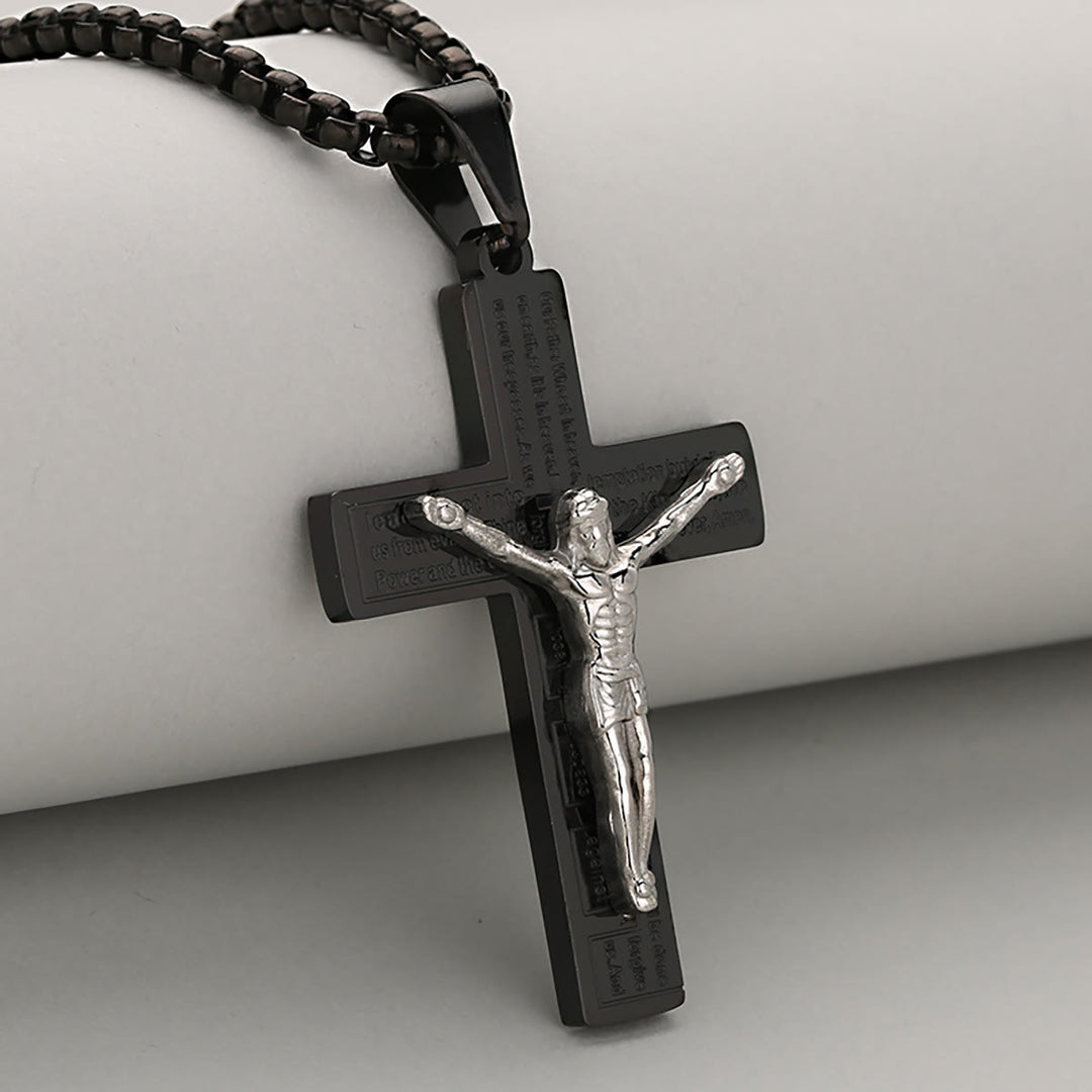 Christianartworkshop Elegante Halskette mit Kruzifix, Symbol der Hingabe, erhältlich in vier Farbtönen - Schwarz + Silber - image 3
