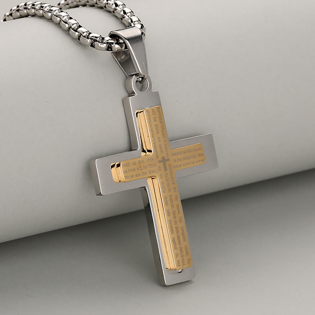 Christianartworkshop Minimalistische dreifarbige Kreuz-Halskette, die Glauben und Einfachheit verkörpert - Golden + Silber - image 3