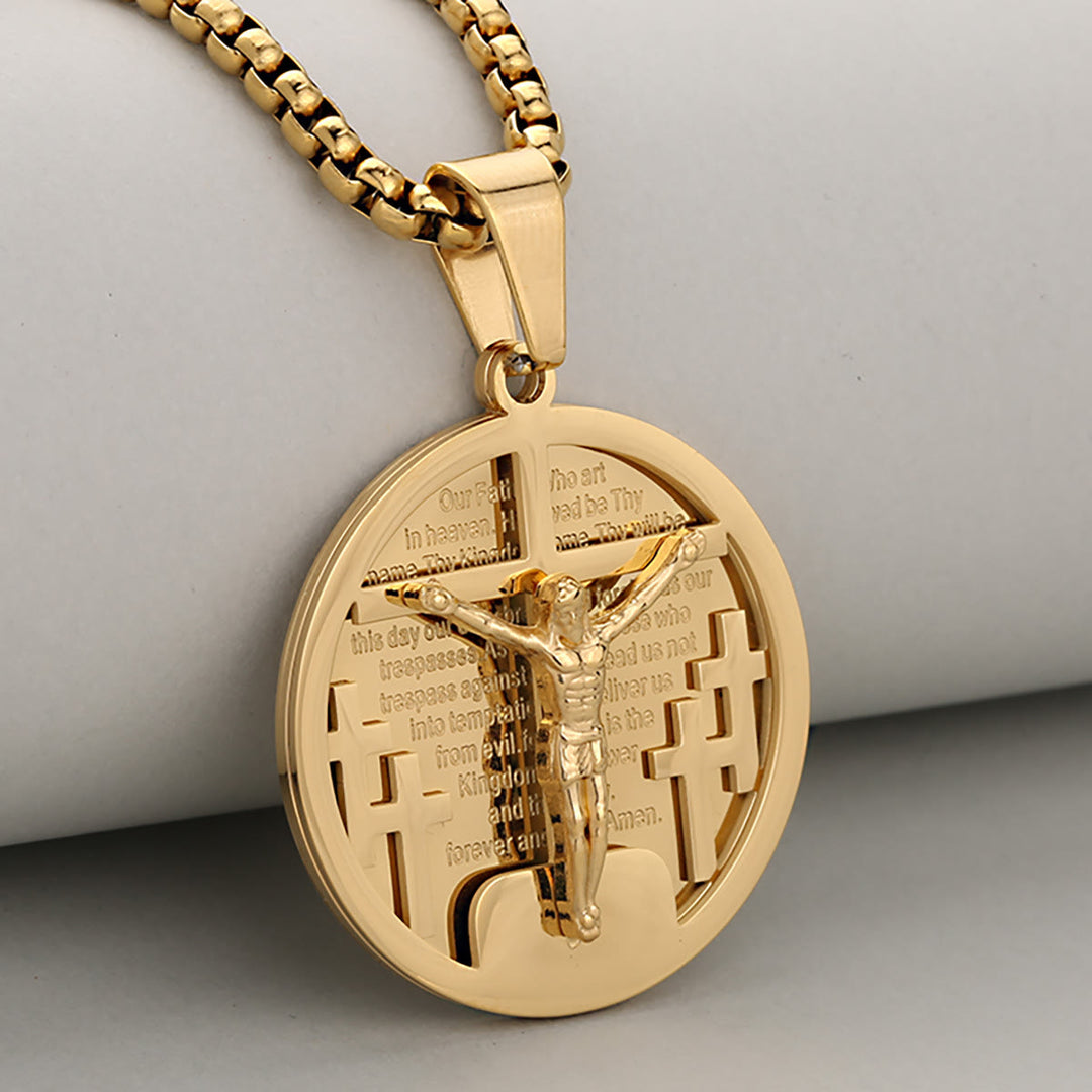 Christianartworkshop Halskette mit rundem Kruzifix-Anhänger in vier Farben, perfekt für religiöse Geschenke - Golden - image 4
