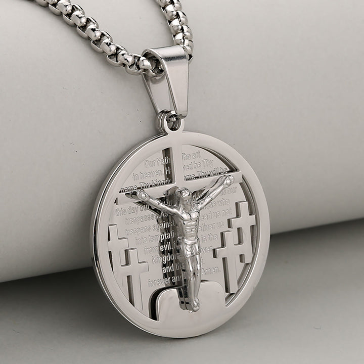 Christianartworkshop Halskette mit rundem Kruzifix-Anhänger in vier Farben, perfekt für religiöse Geschenke - Silber - image 3