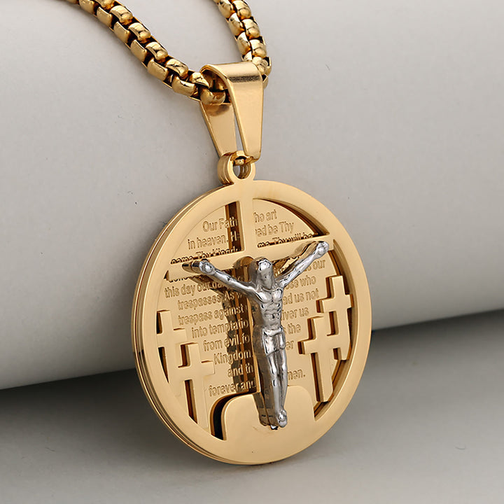 Christianartworkshop Halskette mit rundem Kruzifix-Anhänger in vier Farben, perfekt für religiöse Geschenke - Golden + Silber - image 1