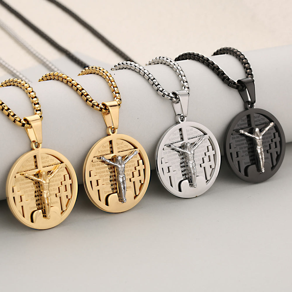 Christianartworkshop Halskette mit rundem Kruzifix-Anhänger in vier Farben, perfekt für religiöse Geschenke - image 1
