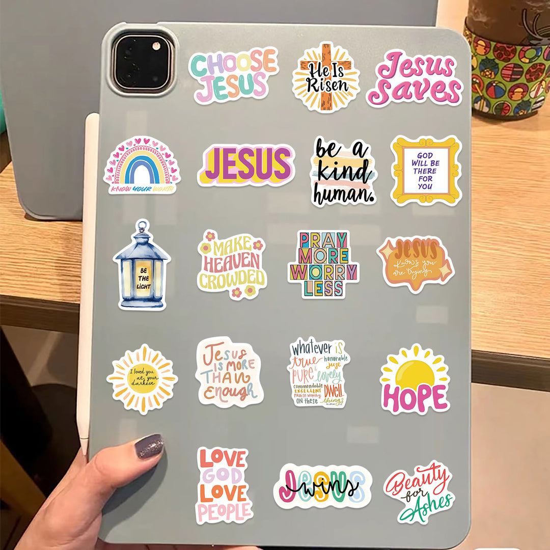 Christianartworkshop Buntes Jesus-Schrift-Aufkleber-Set: Perfekt für Tagebücher und iPads - 52 Stück - image 1