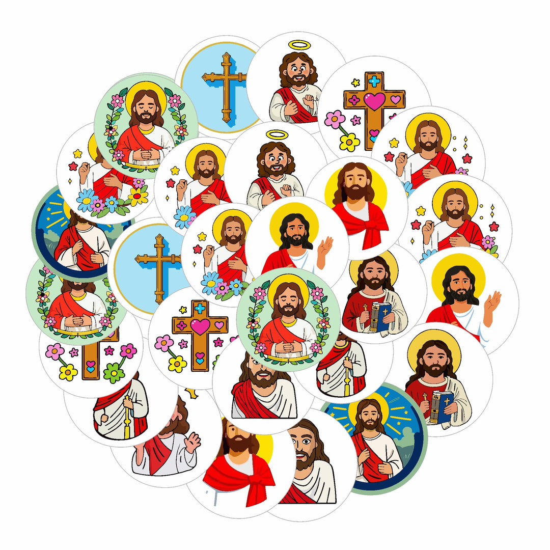 Christianartworkshop Runde Aufkleber „Jesus liebt dich“: 12 treue Stile, um Gottes Liebe zu teilen - 12 Aufkleber pro Bogen - image 1