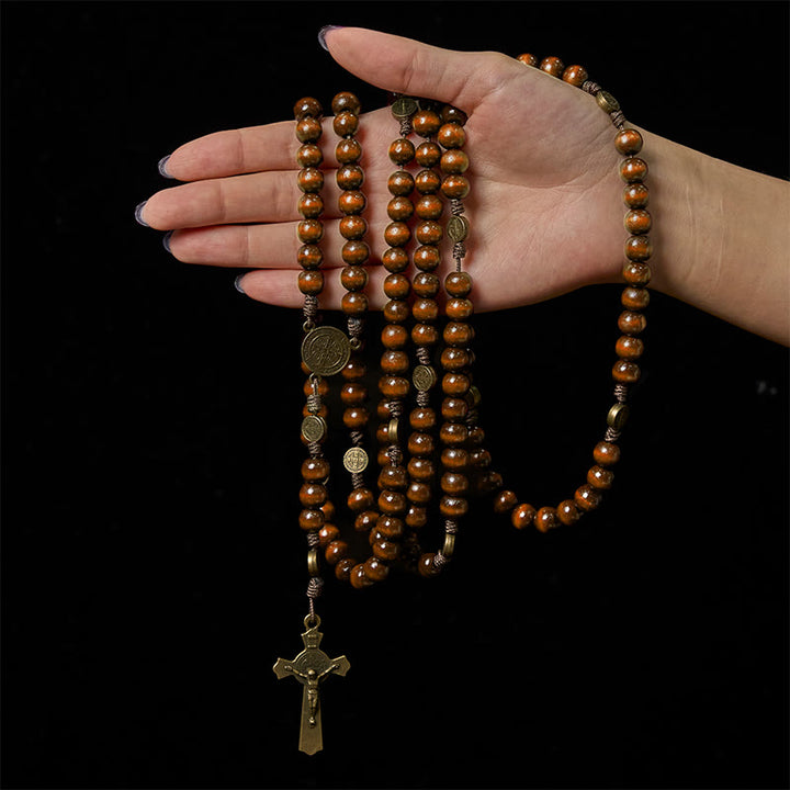 Christianartworkshop 15/20 Dekaden-Rosenkranz aus Olivenholz mit dem Design des Heiligen Benedikt, Kruzifix und Hüftkette – Göttliche Hingabe im doppelten Nutzen - image 14