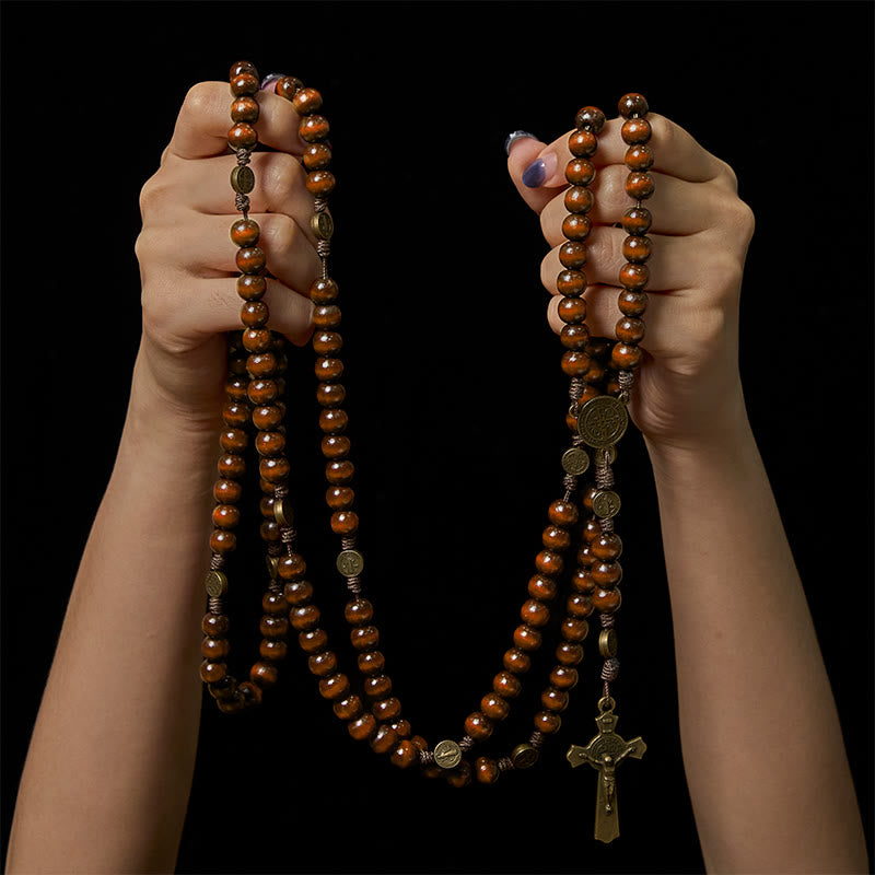 Christianartworkshop 15/20 Dekaden-Rosenkranz aus Olivenholz mit dem Design des Heiligen Benedikt, Kruzifix und Hüftkette – Göttliche Hingabe im doppelten Nutzen - image 18