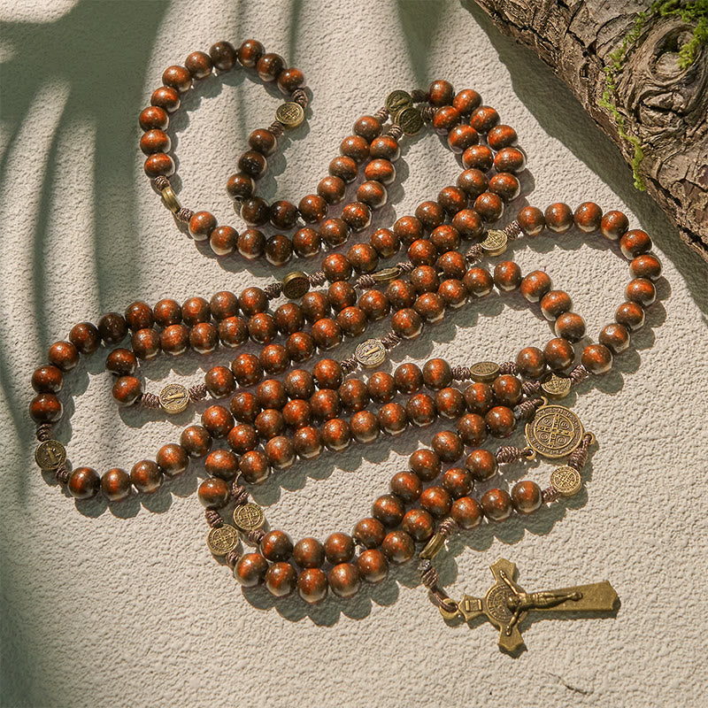 Christianartworkshop 15/20 Dekaden-Rosenkranz aus Olivenholz mit dem Design des Heiligen Benedikt, Kruzifix und Hüftkette – Göttliche Hingabe im doppelten Nutzen - image 19