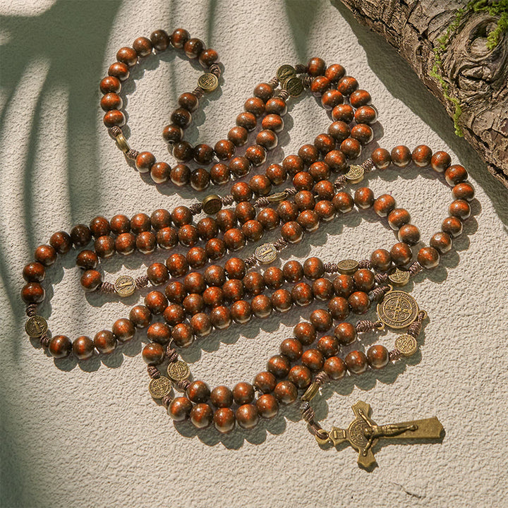 Christianartworkshop 15/20 Dekaden-Rosenkranz aus Olivenholz mit dem Design des Heiligen Benedikt, Kruzifix und Hüftkette – Göttliche Hingabe im doppelten Nutzen - image 19