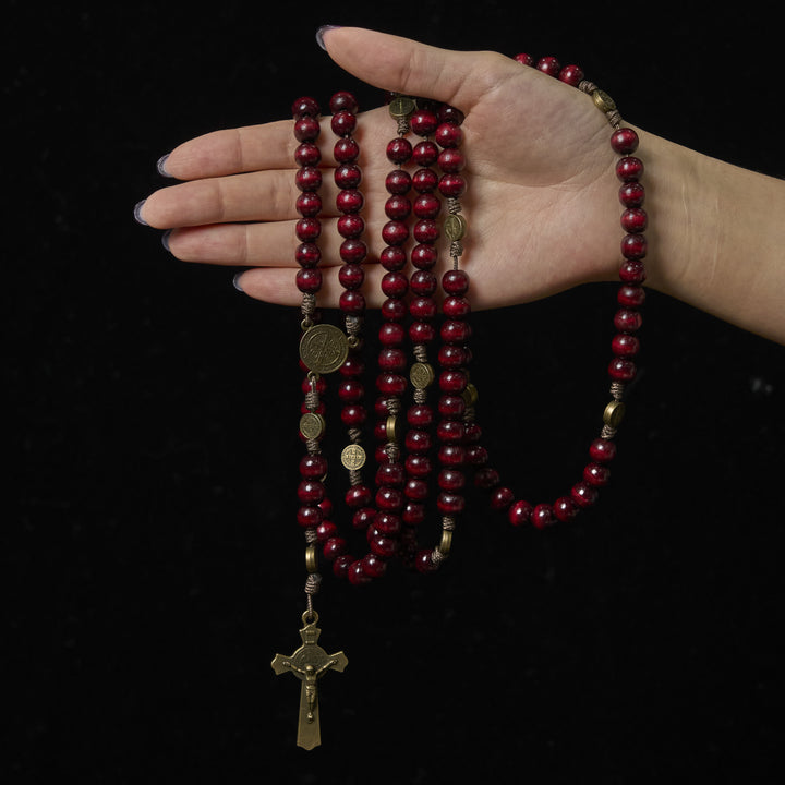 Christianartworkshop 15/20 Dekaden-Rosenkranz aus Olivenholz mit dem Design des Heiligen Benedikt, Kruzifix und Hüftkette – Göttliche Hingabe im doppelten Nutzen - image 11