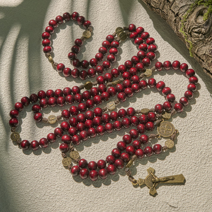 Christianartworkshop 15/20 Dekaden-Rosenkranz aus Olivenholz mit dem Design des Heiligen Benedikt, Kruzifix und Hüftkette – Göttliche Hingabe im doppelten Nutzen - image 13