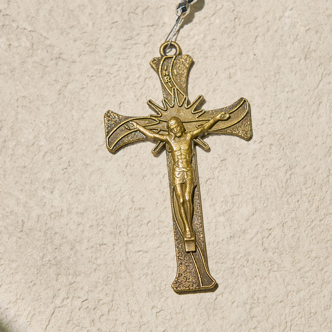 Christianartworkshop GEBETSVOLLER GLAUBE: Eleganter Rosenkranz mit leuchtenden Perlen des Heiligen Benedikt mit Geschenkkarte - image 8