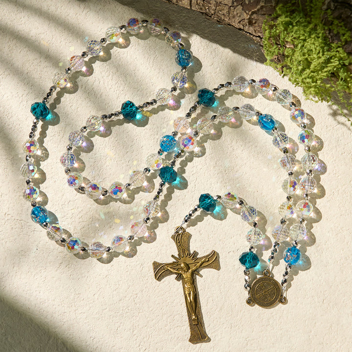 Christianartworkshop GEBETSVOLLER GLAUBE: Eleganter Rosenkranz mit leuchtenden Perlen des Heiligen Benedikt mit Geschenkkarte - image 5