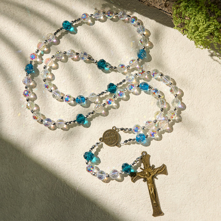Christianartworkshop GEBETSVOLLER GLAUBE: Eleganter Rosenkranz mit leuchtenden Perlen des Heiligen Benedikt mit Geschenkkarte - image 2