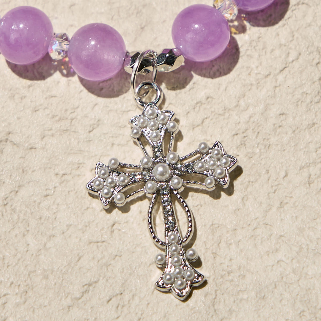 Christianartworkshop Handgefertigte Andachtsarmbänder mit violetten Perlen und funkelndem Kruzifix - image 5