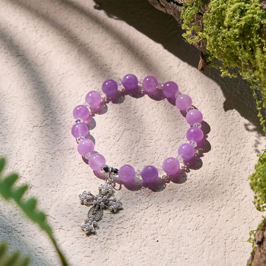 Christianartworkshop Handgefertigte Andachtsarmbänder mit violetten Perlen und funkelndem Kruzifix - Lila - image 1