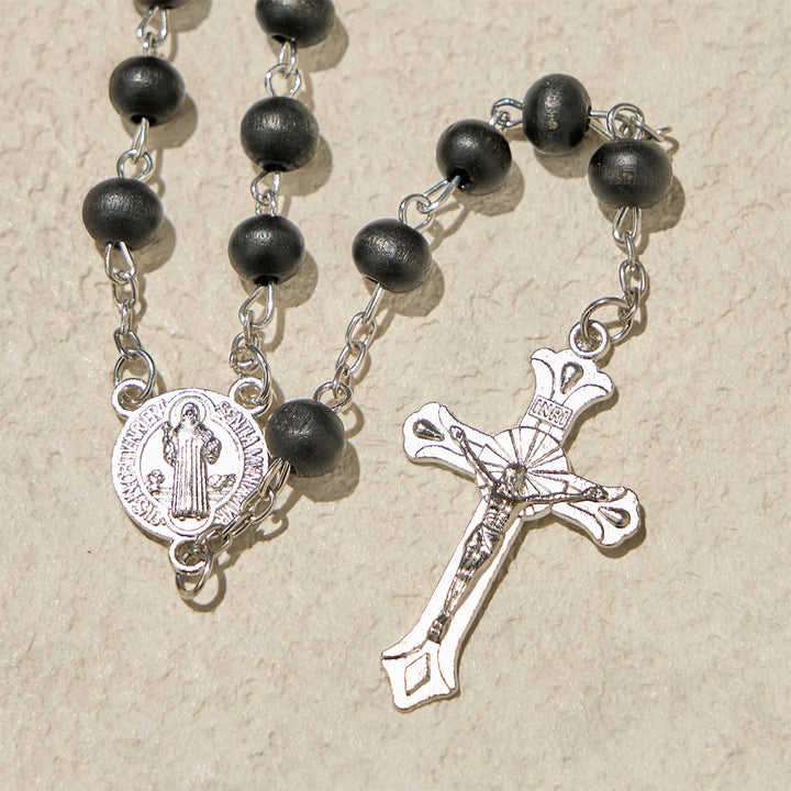 Christianartworkshop Schwarzer Gebetsrosenkranz aus Holz mit Kruzifix und Göttlicher Barmherzigkeit, religiöse Geschenkbox - image 4
