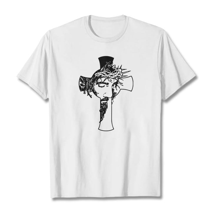 Christianartworkshop Unisex-T-Shirt mit modernem Dornenkronen- und Kreuz-Design - Weiß - 2XL - image 3