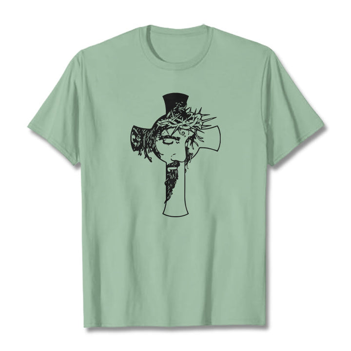 Christianartworkshop Modernes Dornenkronen- und Kreuzdesign Unisex-T-Shirt - Hellgrün - 2XL - image 15