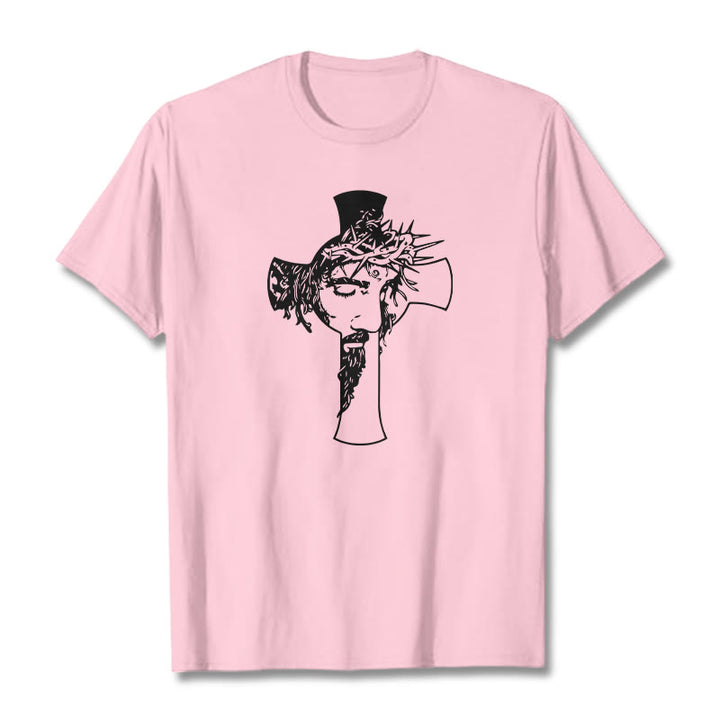 Christianartworkshop Unisex-T-Shirt mit modernem Dornenkronen- und Kreuz-Design - Hellrosa - 2XL - image 14