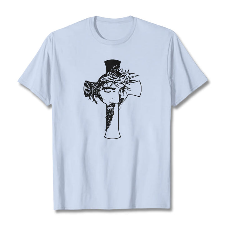 Christianartworkshop Modernes Dornenkronen- und Kreuzdesign Unisex-T-Shirt - Hellblau - 2XL - image 19
