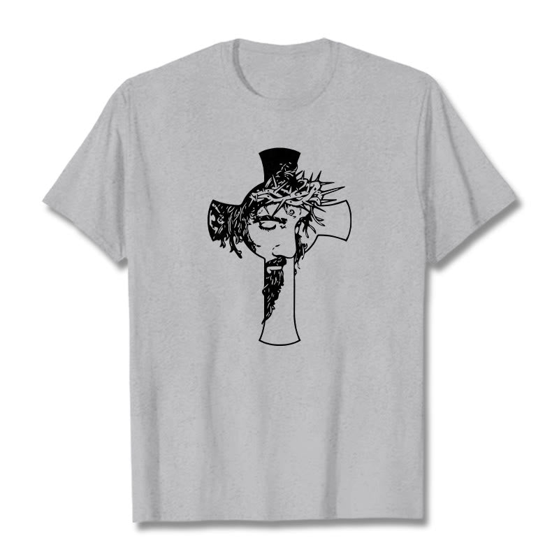 Christianartworkshop Unisex-T-Shirt mit modernem Dornenkronen- und Kreuz-Design - Grau - 2XL - image 0