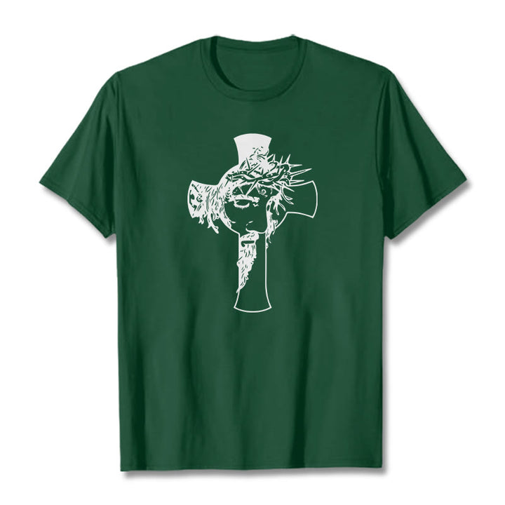 Christianartworkshop Modernes Dornenkronen- und Kreuzdesign Unisex-T-Shirt - Dunkelgrün - 2XL - image 9