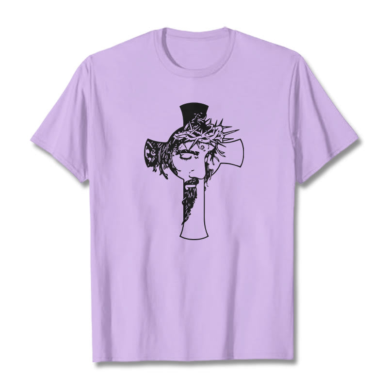 Christianartworkshop Modernes Dornenkronen- und Kreuzdesign Unisex-T-Shirt - Hellviolett - 2XL - image 17