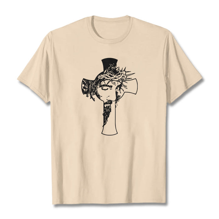 Christianartworkshop Unisex-T-Shirt mit modernem Dornenkronen- und Kreuz-Design - Beige - 2XL - image 12