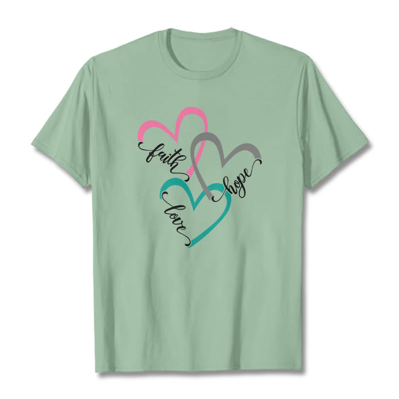 Christianartworkshop Glaube Hoffnung Liebe Christliches Herz Design Unisex T-Shirt für Gläubige - Hellgrün - 2XL - image 13